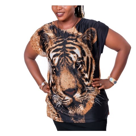 Ladies' Short-sleeve Top - Black Lion Face