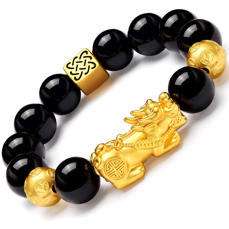 Mens Feng Shui Black Obsidian Wealth Bracelet