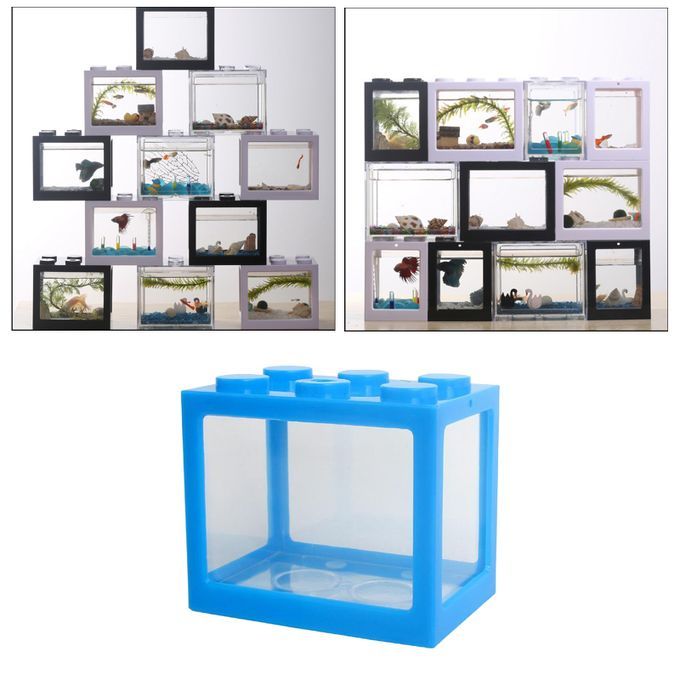 2 Pieces Aquarium Fish Tank Mini Building Blocks Spider Box Home Blue