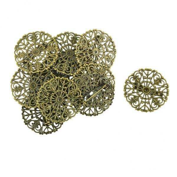 2X 10 Pieces Filigree Flower Blank Brooch Settings Lapel Pin Safety