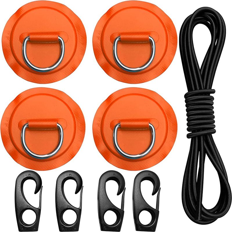 Pad Eye Cord KitD-Ring Bungee Shock CordHooks-Deck Lashing Ring with Plate for Boat Kayak AccessoriesOrange
