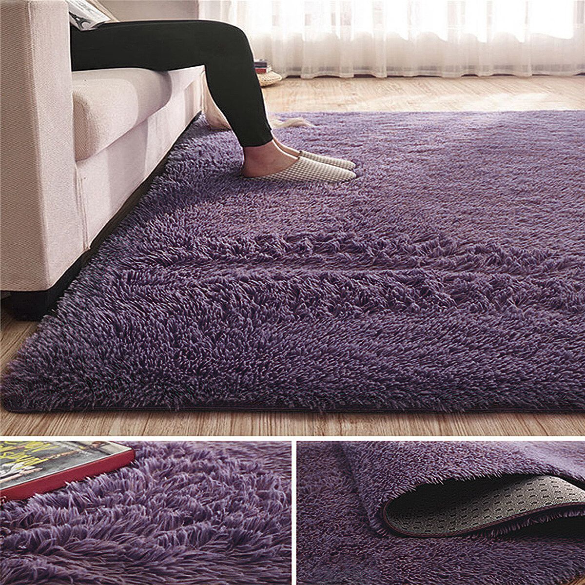 Shaggy Rug Super Plush Non-Slip Large Rugs Floor Carpet Living Room 230×160CM Purple
