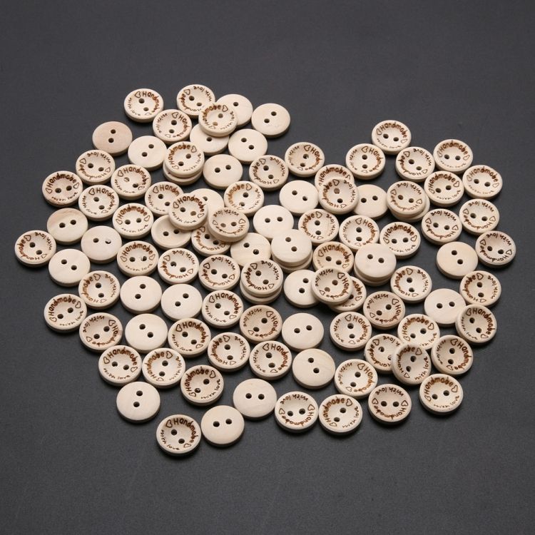 100 PCS English Alphabet Carved Round Wooden Buttons 20mm