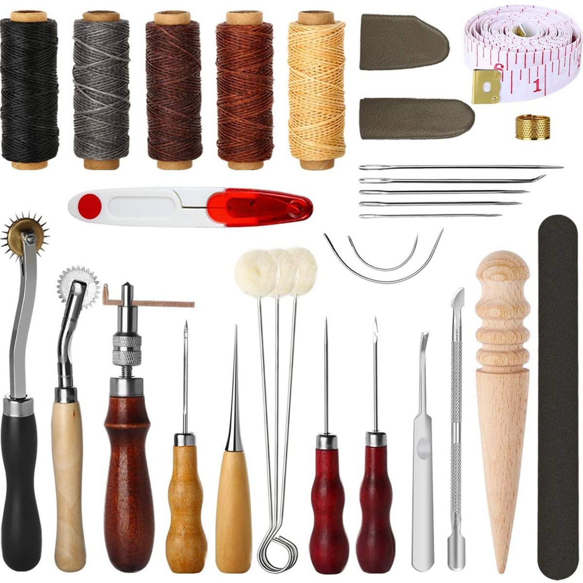 31Pcs Leather Sewing Tools DIY Leather Craft Hand Stitching Kit with Groover Awl Waxed Thimble