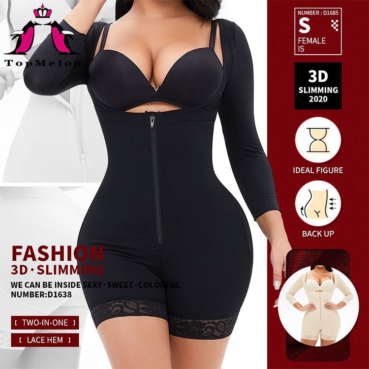 Long Sleeve Adjustable Sling Breasted Zipper Waist And Abdominal Body Shaper-beige