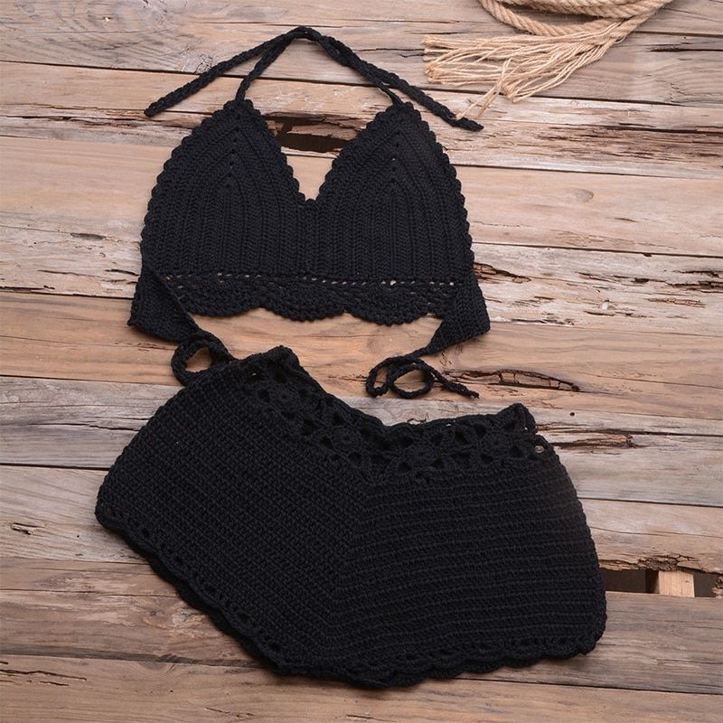 Peachtan Y Crochet Micro Bikini V Neck Backless Swimsuit Women 2 Pieces High