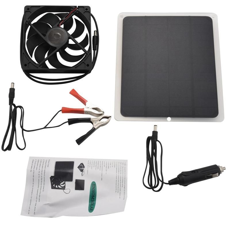 10W Solar Panel Powered Fan Mini Ventilator for Dog Chicken House Greenhouse RV Roof