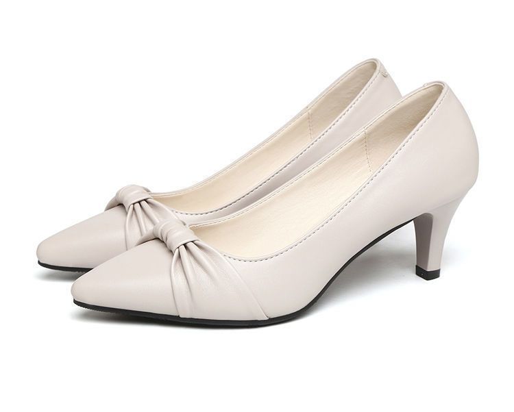 Office Ladies Leather Shoes Weddings High Heels -Beige