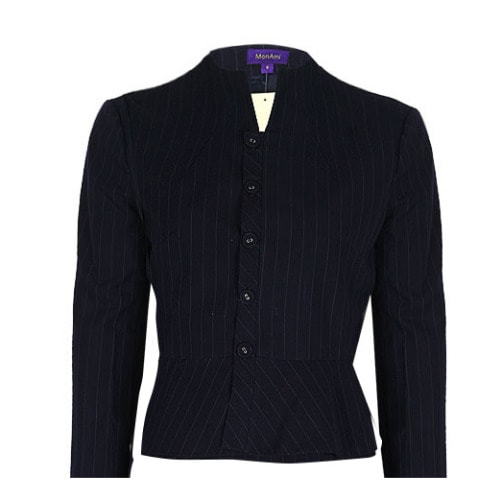 Ladies Striped Five Button Jacket- Navy Blue. Lj-4641