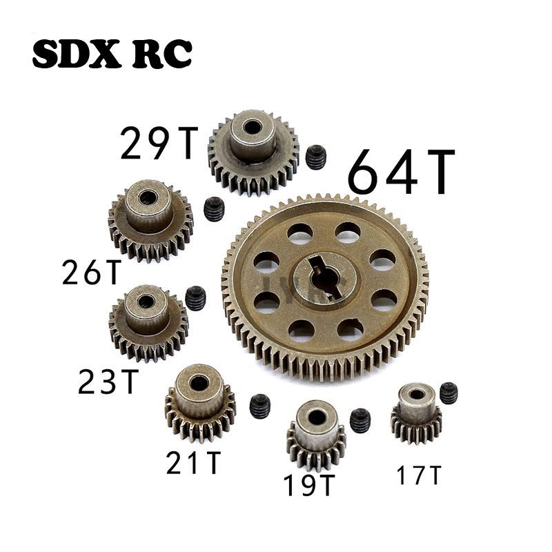 1 Set 11184 Metal Diff Main Gear 64T 11181 Motor Pinion Gears 21T Truck 1 10