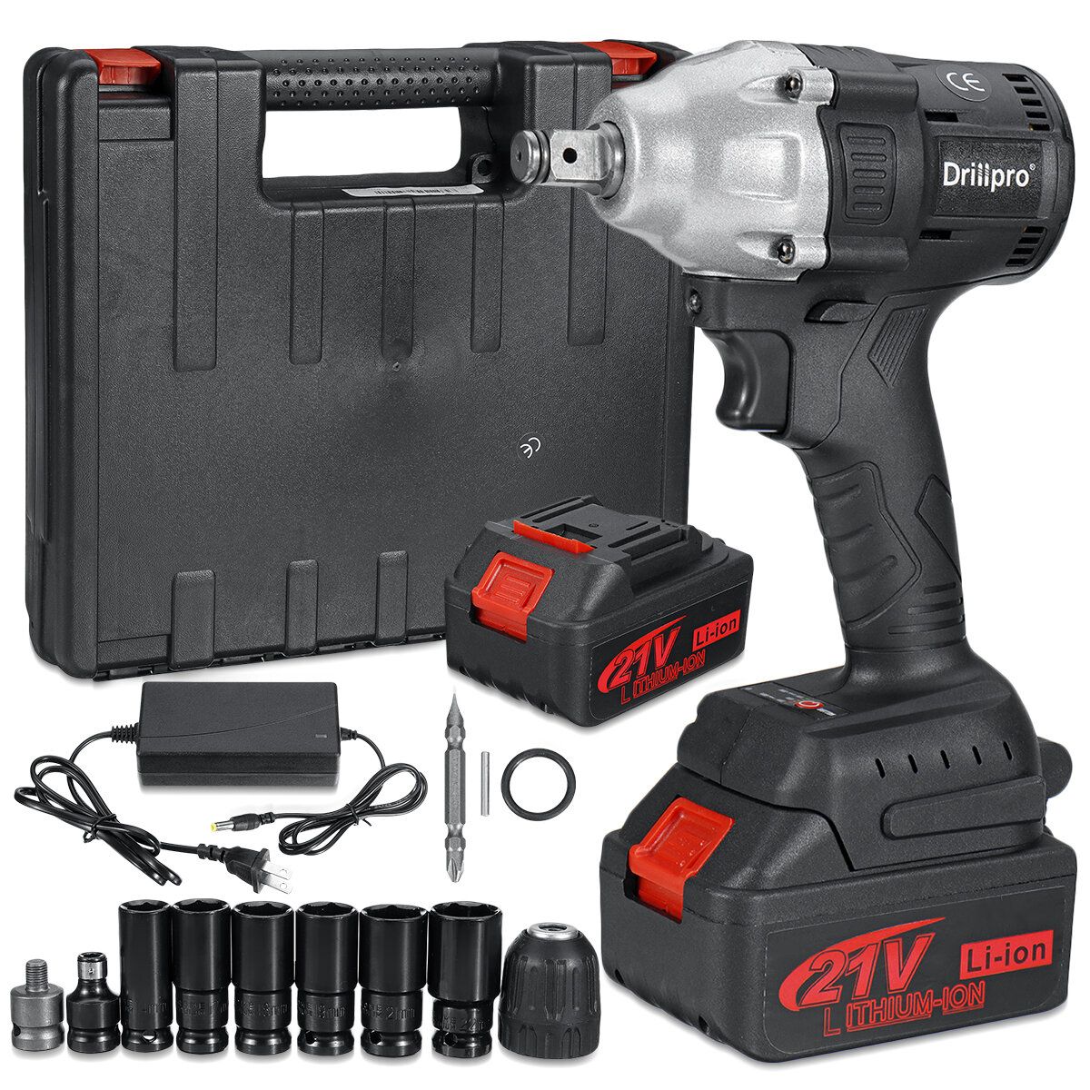 Drillpro 21V 520 N.m Brushless Impact Wrench US Plug LED
