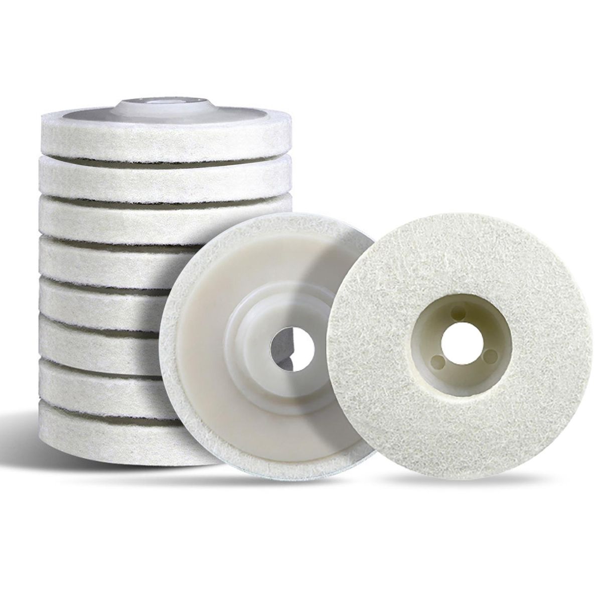 Premium 10-pcs Wool Polishing Wheel Kit Metal Furniture Easy Install White