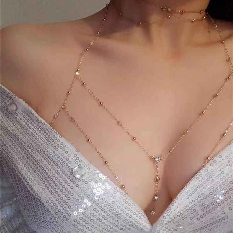Body Chains Beach Leisure Shiny Diamond Pendant Tassel Alloy Chain