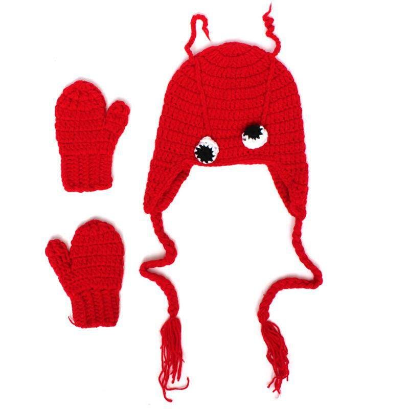 Newborn Christmas Baby Crochet Knit Costume Photography Photo Props Clothes Set HAT   Glove