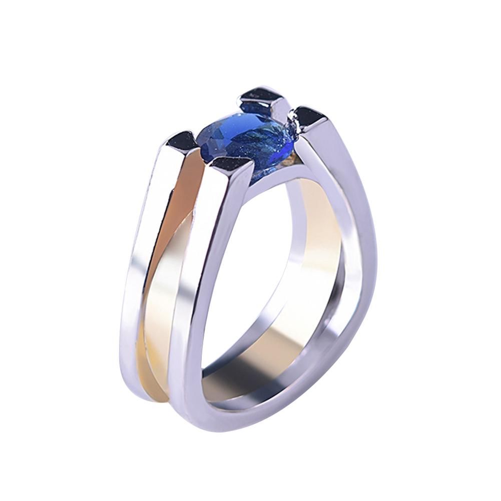 Fashion Women Faux Sapphire Inlaid Geometric Finger Ring