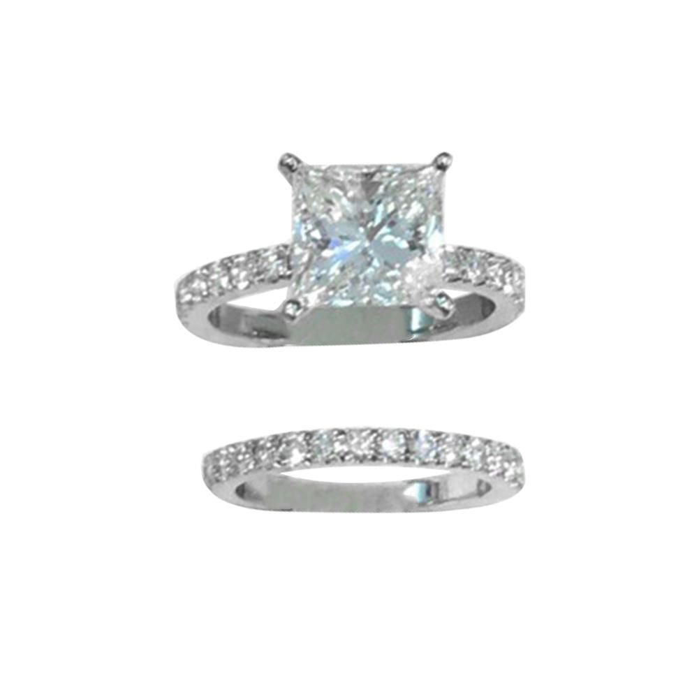 2Pcs/Set Square Rhinestone Stacking Ring Wedding-Silver