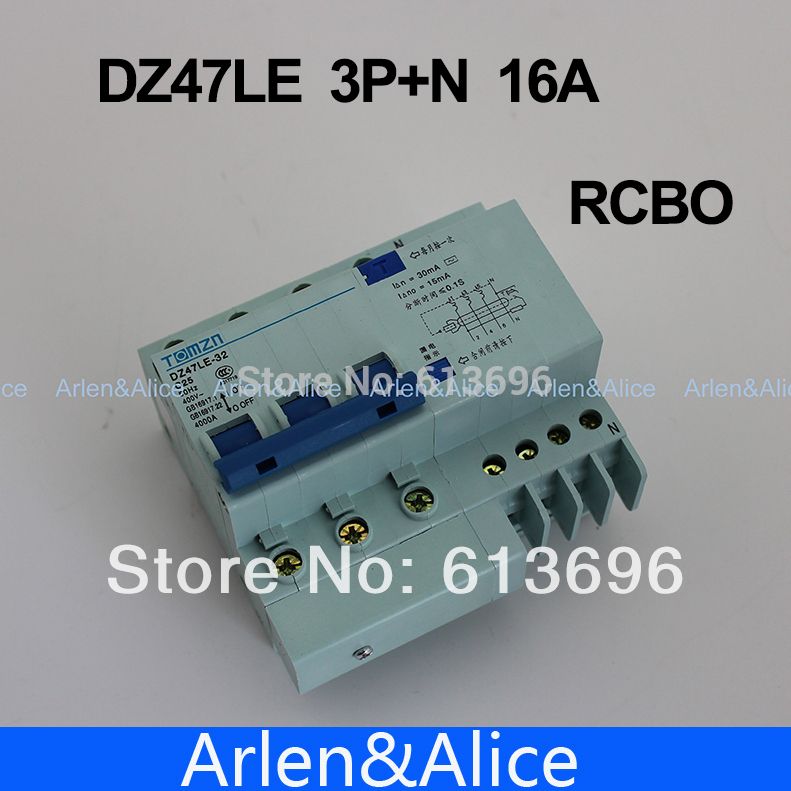 DZ47LE 3P+N 16A 400V~ 50HZ 60HZ Residual Current Circuit