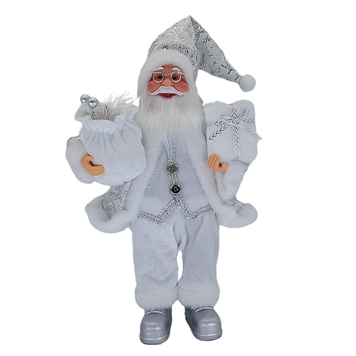 Santa Claus Snowman Doll Figurine Ornament Collectible Silver White