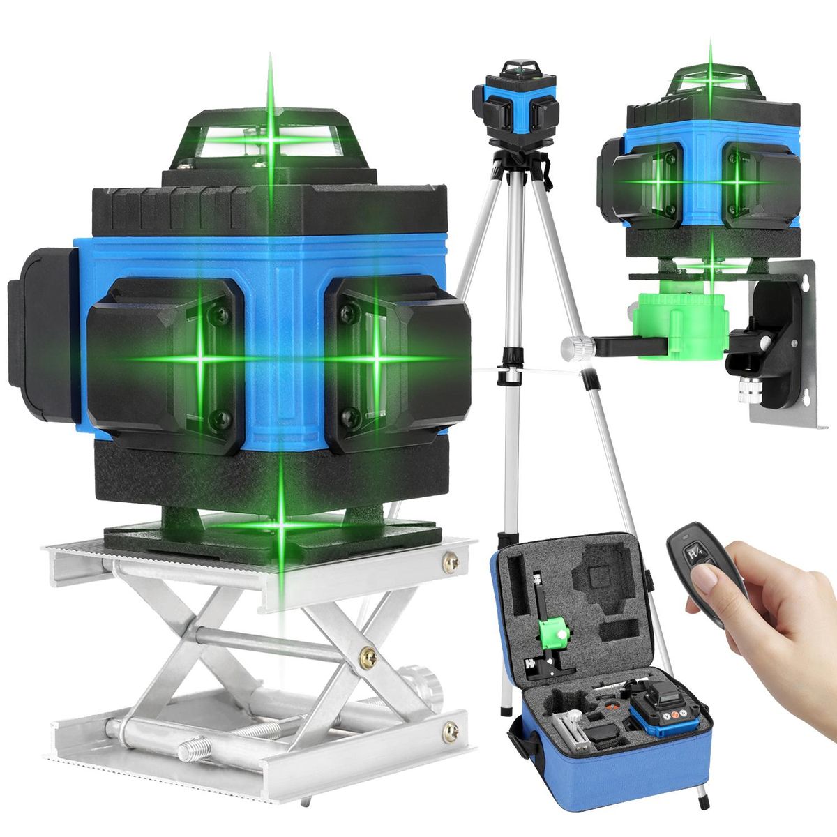 Multifunctional 16 Lines Level Tool Vertical Horizontal Crossline APP Remote Control with Self-leveling Function with 1.2M 3 Heights Adjustable Alloy Extension Bar Tripod Stand
