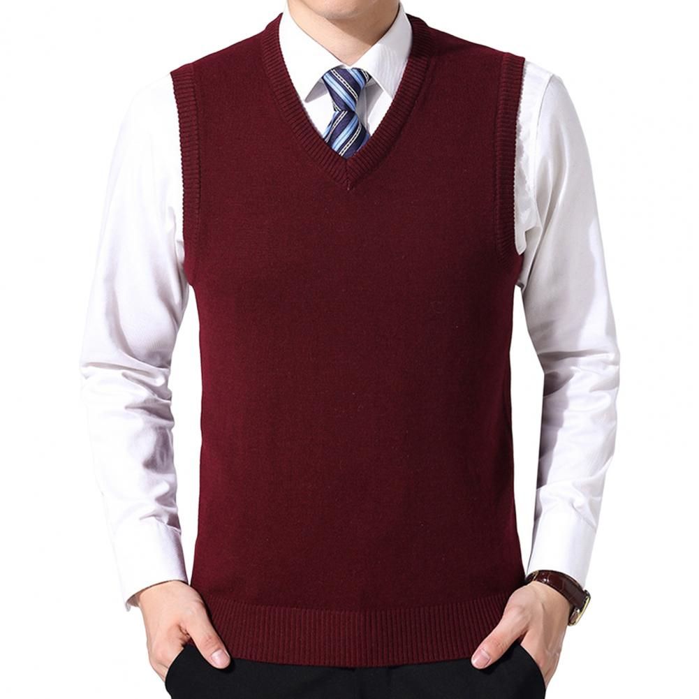 Men Sweater Vest Male Men Vest Coat Anti_deformation Streetwear Pure Color Knitting Vest(#Wine Red)
