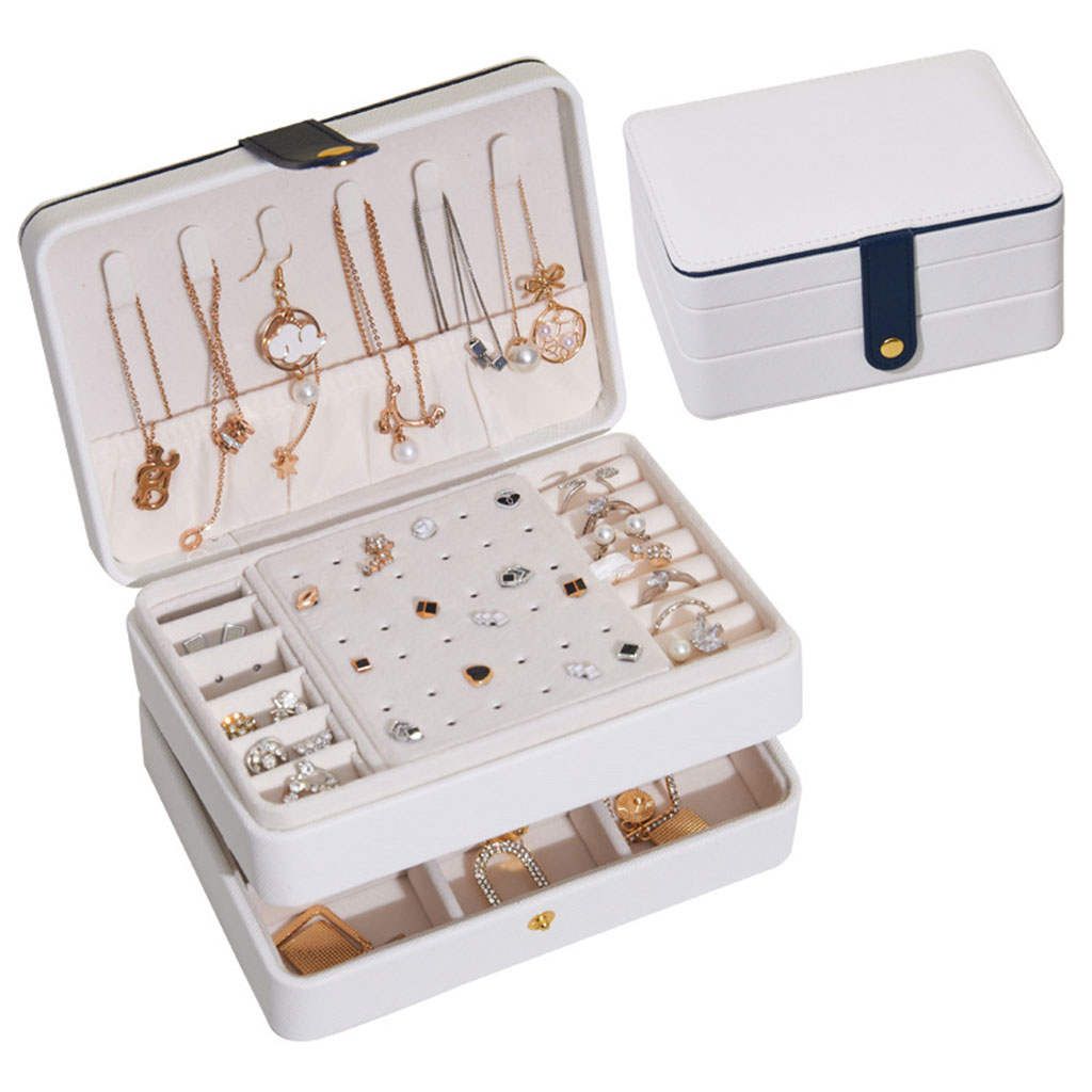 Multi-Layer Jewelry Box Storage Case Organizer For Rings Travel White