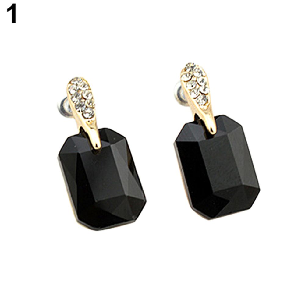 Women Elegant Rectangle Rhinestone Ear Studs Earrings Jewelry Birthday Gift-Black