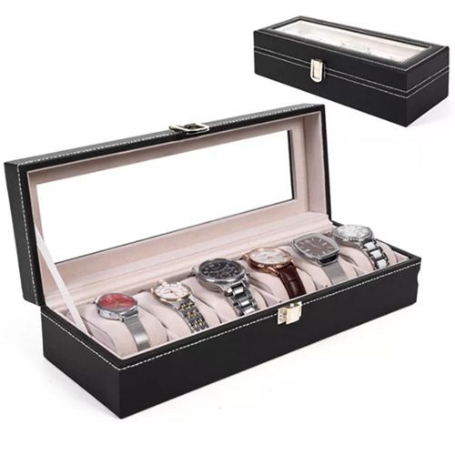 6 Slot PU Leather Wrist Watch Display Case Watch Storage Box