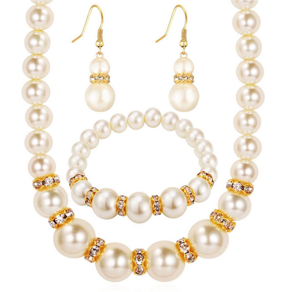 3Pcs Elegant Luxury Pearl Set Necklace Ear Wristlet For