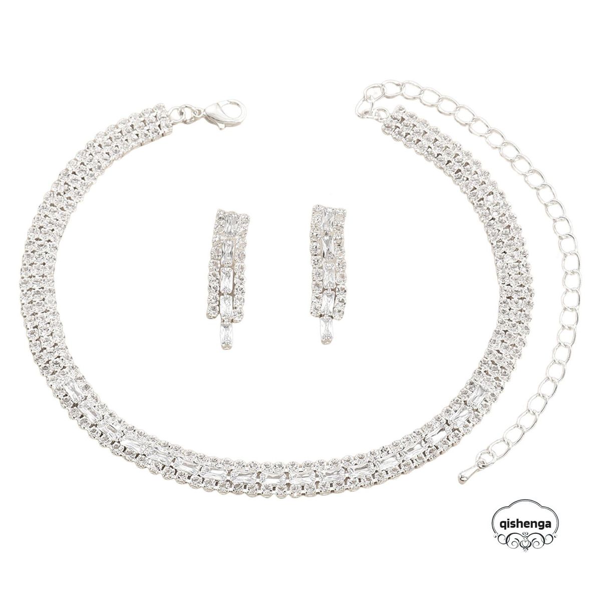 Rhinestone Necklace Earring Set Charming Bride