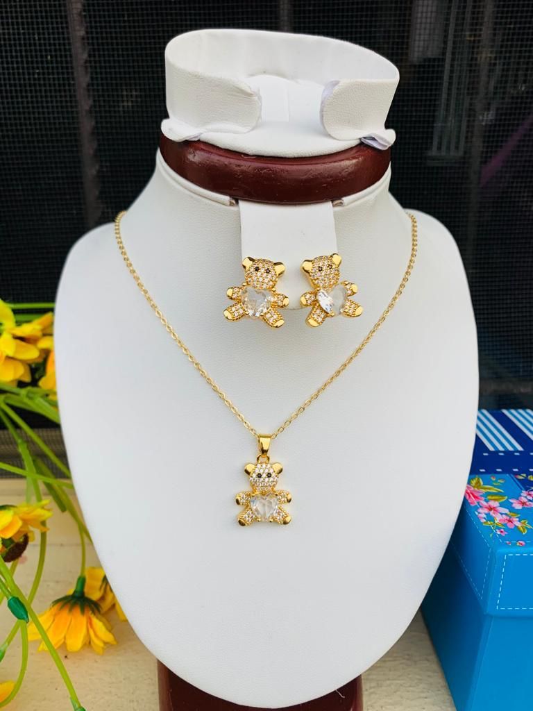 Jewelry Set- Necklace, Earring, Party Set-  Teddy Bear