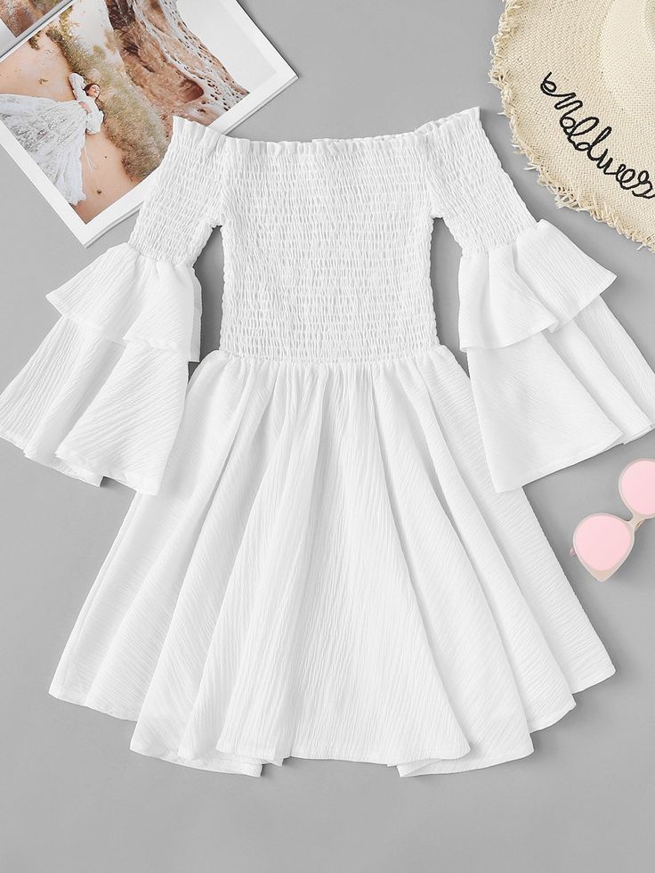 Off Shoulder Smoky White Dress.