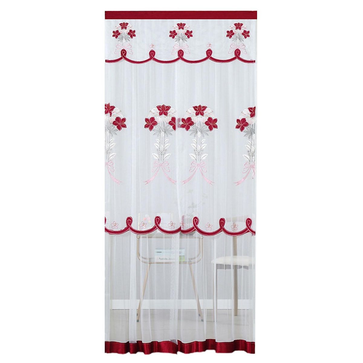 Window Curtain No Punch Window Door Curtain Red