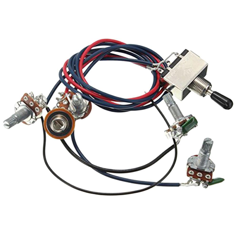Lp Electric Guitar Pickups Wiring Harness Kit 2T2V 500K Pots 3 Way Switch With Jack For Dual Humbucker Gibson Les Pual Style Guitar Replacements, Black Cap