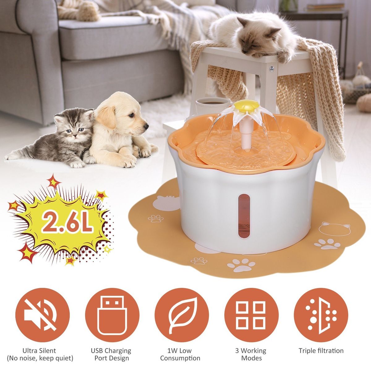 2.6L Automatic Pet Water Fountain Drinking Bottle Electric