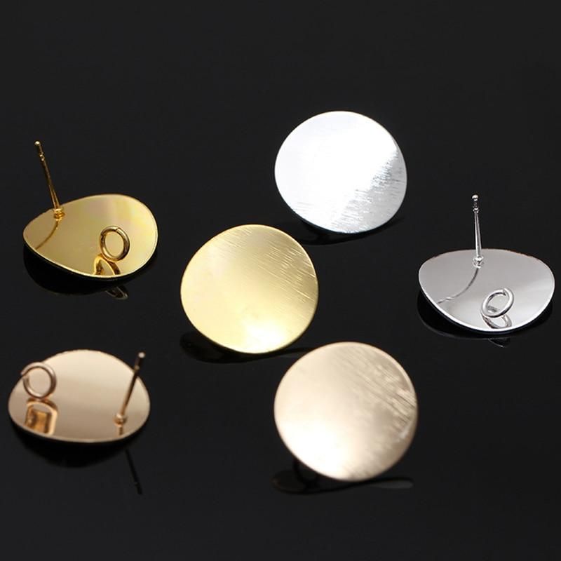 20pcs/lot Gold Color 20mm Metal Round Bent Stud Earrings Post Base with Loop For Jewelry Making Diy Earring Components Findings