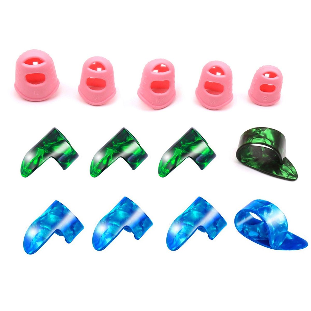 5pcs Guitar Silicone Finger Portectors 8pcs Celluloid Thumb