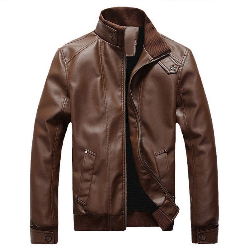 Mens Stand Collar Coats Leather Biker Jackets