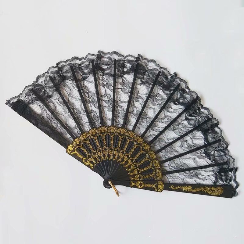 1PC Folding Decor Solid Hand Party Color Folding Hand Style Fan Dance Chinese Held Held Fan Lace Wedding