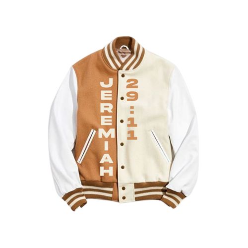 J2911 Brown  Cream And White Varsity Jacket