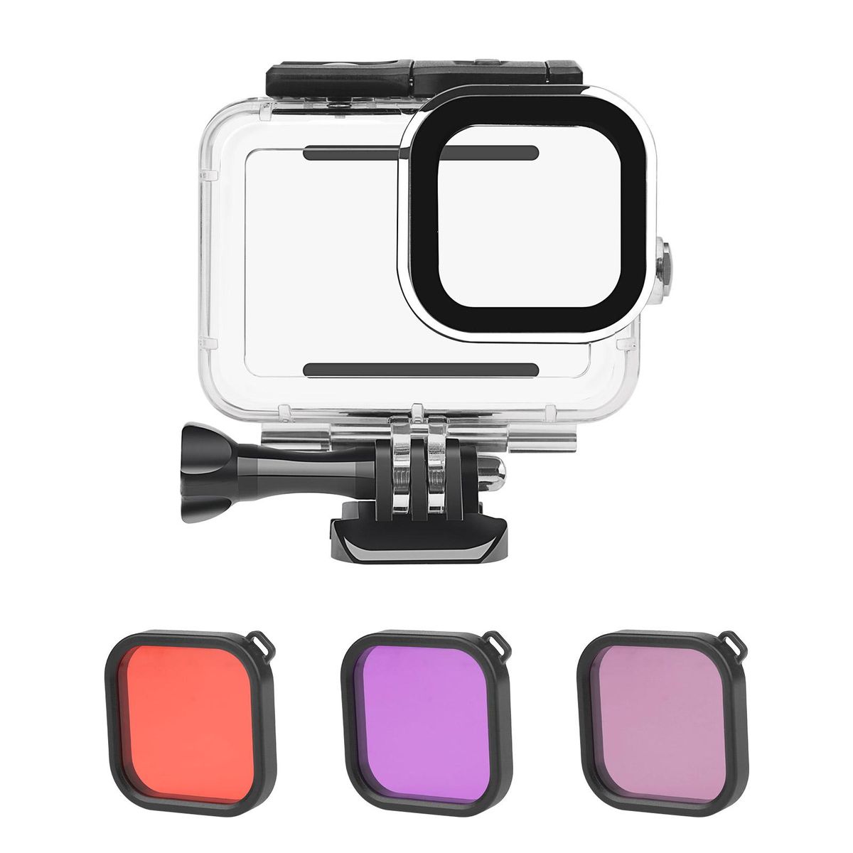 Action Camera Waterproof Case + Red Pink Purple Filter Set Replacement for GoPro Hero 9 GoPro Hero 10 Diving Surfing Snorkeling