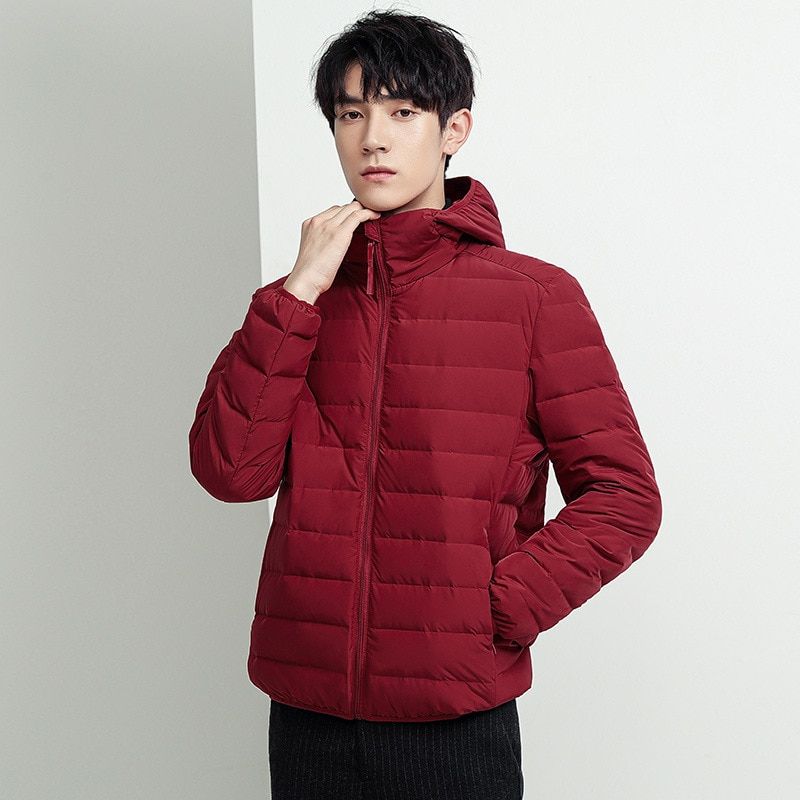 Schinteon Men  Duck Down Jacket Ultralight Autumn Winter Outwear With Hood