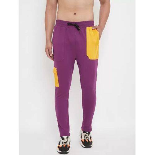 Color Block Men Purple Track Pants
