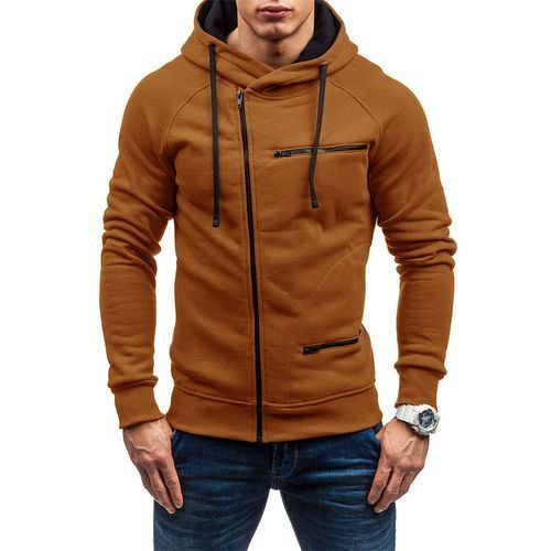 Men's Winter Thick Zipper Hoodie - Brown