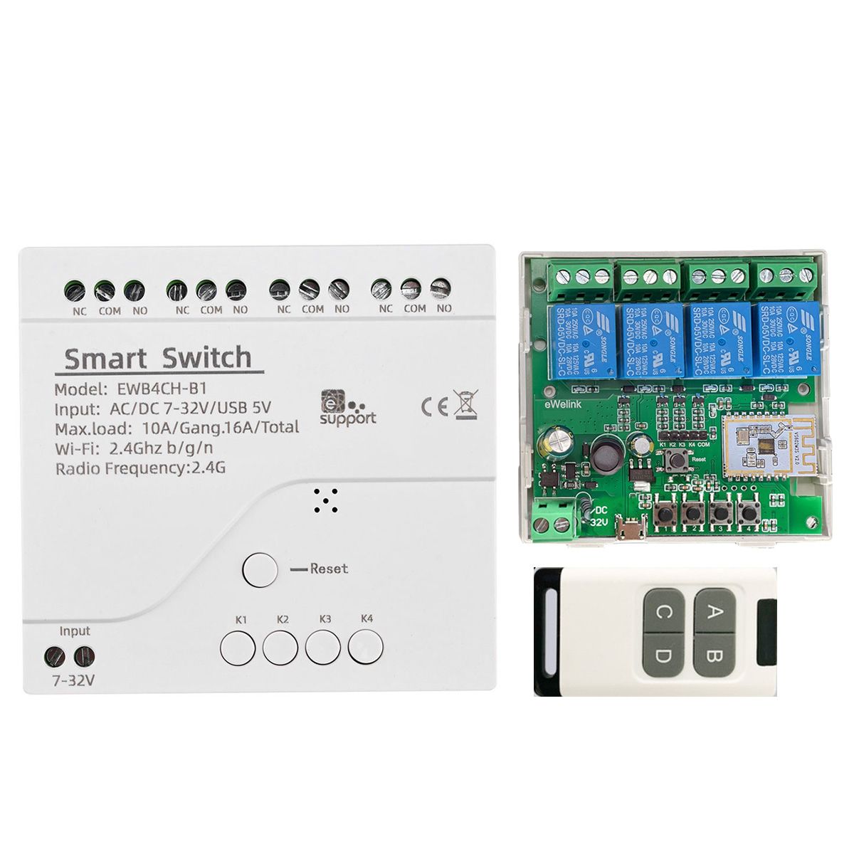 Smart WiFi Bluetooth Switch Relay Module+Remote 7-32V on