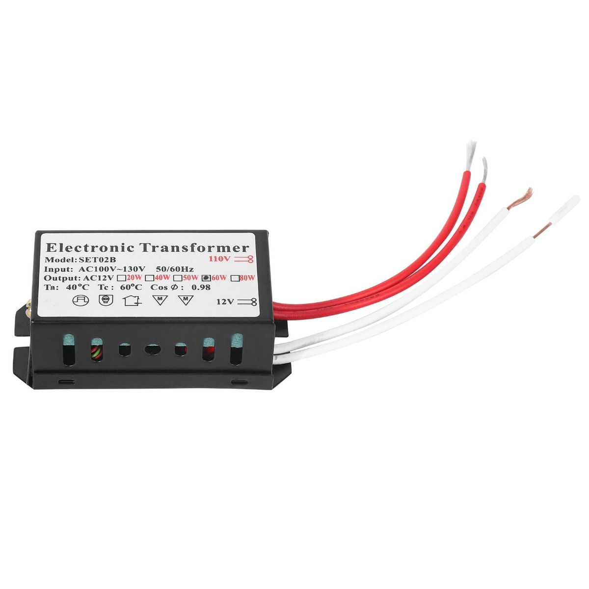 110V to 12V 60W Halogen Light Electronic Transformer Black