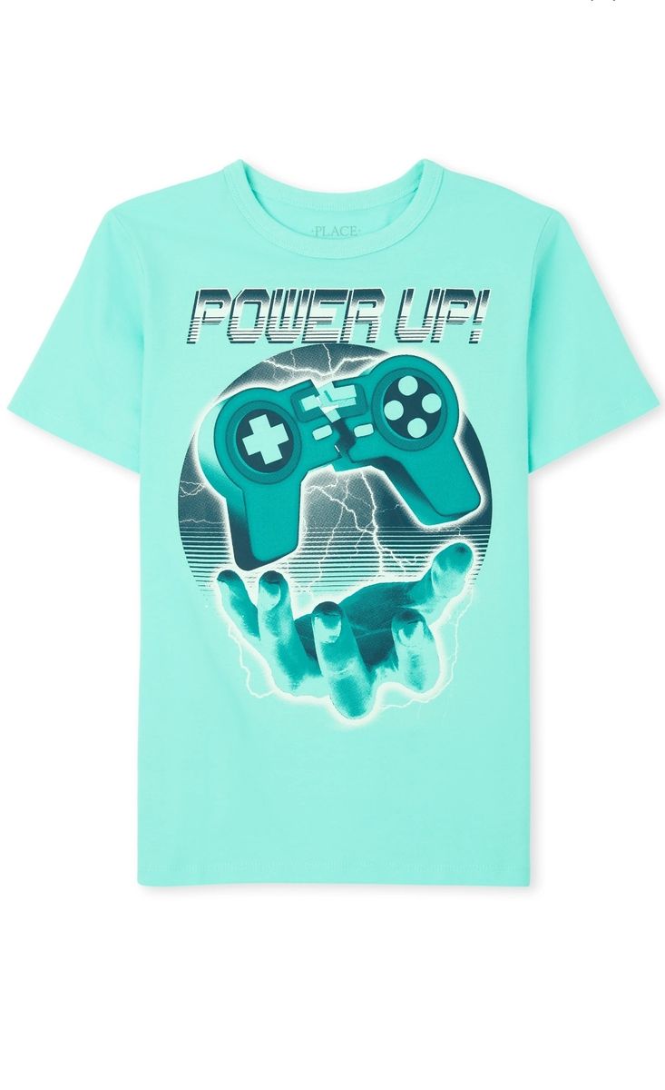 Boys Power Up Graphic Tshirt - Aqua Green
