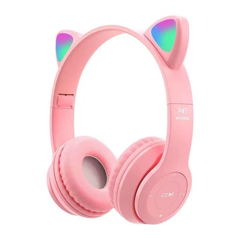 New Bluetooth Headset Cartoon Luminous Cat Ears Stereo Headset Purple