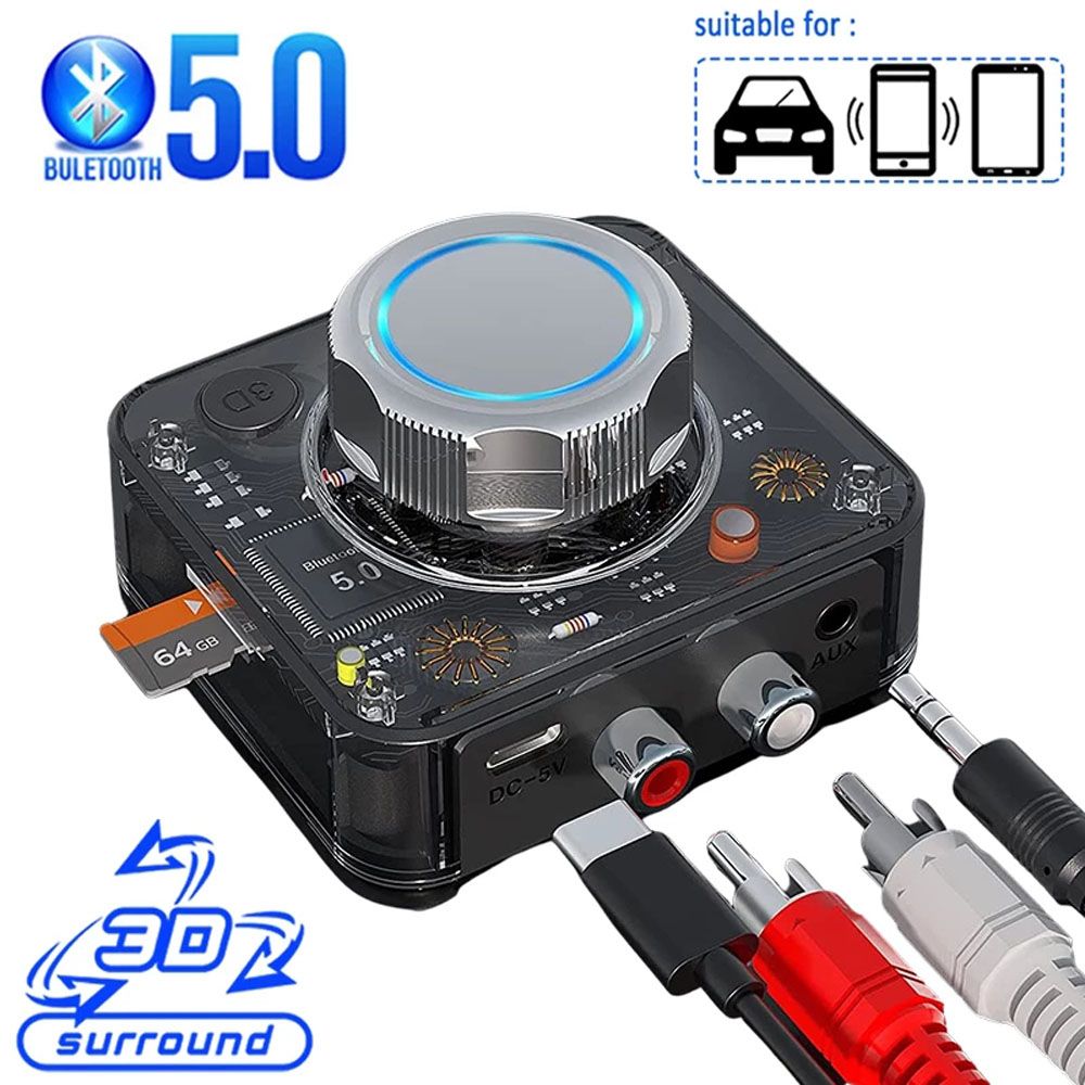 Bluetooth 5.0 Receiver 3D Stereo TF Card  Wireless Adapter