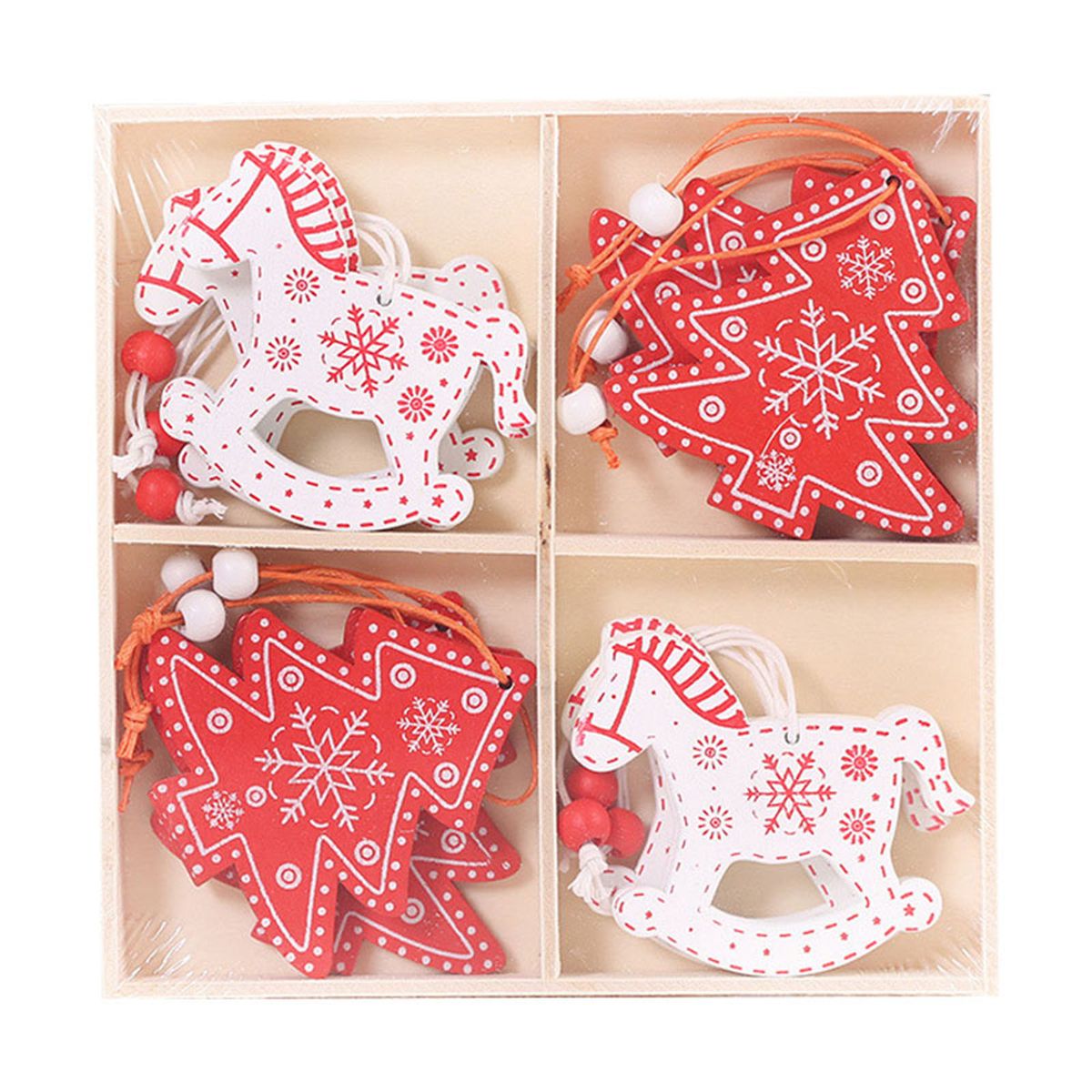 12pcs Wooden Christmas Ornaments For Hanging Decorations