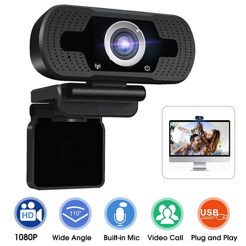 1080P USB Webcam Web Camera Built-in Noise Reduction Microphone For Live Streaming Video Calling Recording Computer PC Laptop